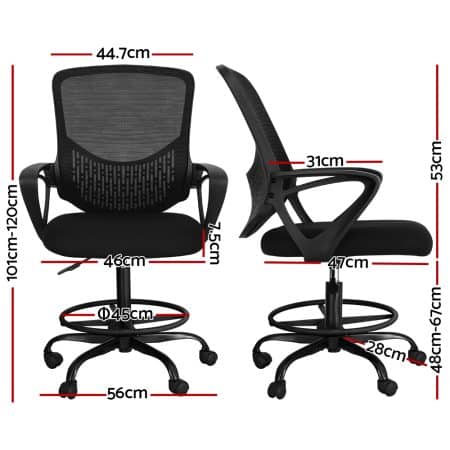 Artiss Office Chair Drafting Stool Computer Standing Desk Mesh Chairs Black - Image 2