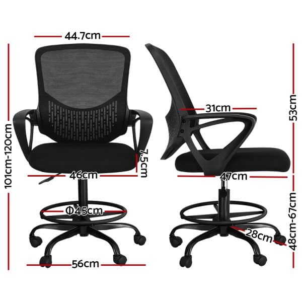 Artiss Office Chair Drafting Stool Computer Standing Desk Mesh Chairs Black - Image 2