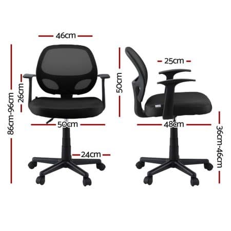 Artiss Mesh Office Chair Computer Gaming Desk Chairs Work Study Mid Back Black - Image 2