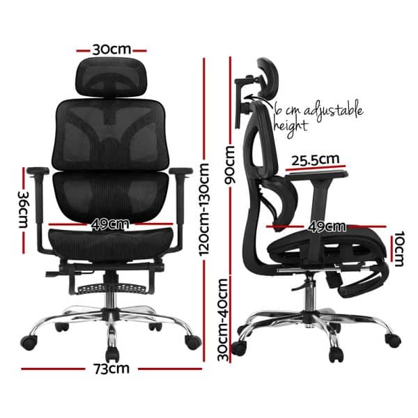Artiss Ergonomic Office Chair Footrest Black - Image 2