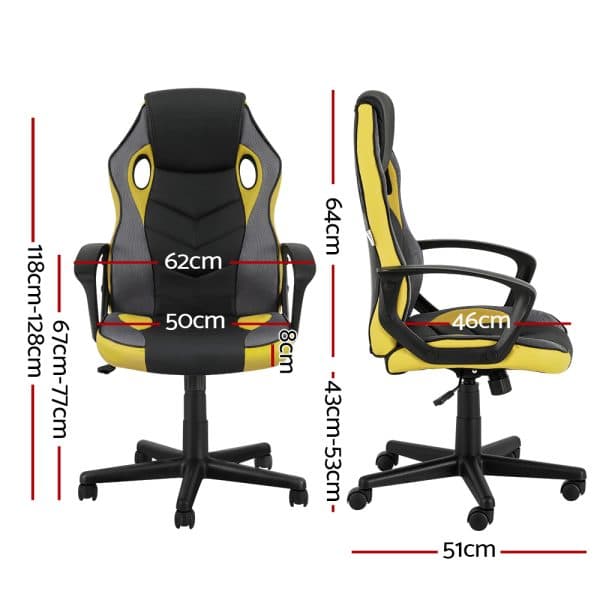 Artiss Gaming Office Chair Computer Executive Racing Chairs High Back Yellow - Image 2