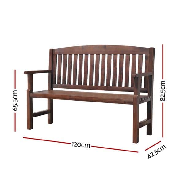 Gardeon Outdoor Garden Bench Wooden 2 Seater Lounge Chair Patio Furniture Brown - Image 2