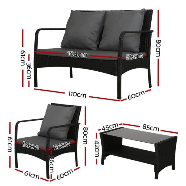 Gardeon Outdoor Sofa Set Lounge Setting Wicker Table and Chairs Garden Patio Furniture - Image 2
