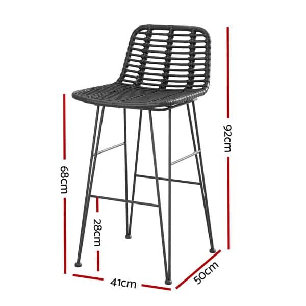 Gardeon 2 Piece Outdoor Bar Stools Wicker Dining Rattan Chair Black - Image 2