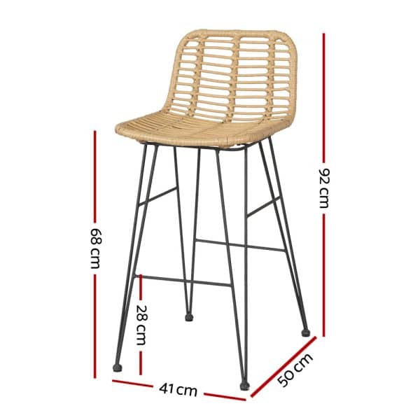Gardeon 2 Piece Outdoor Bar Stools Wicker Dining Rattan Chair - Image 2