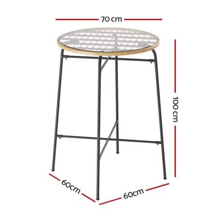 Gardeon Outdoor Bar Table Wicker Dining Bistro Patio Balcony Glass Table Steel - Image 2