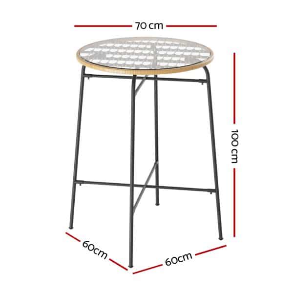 Gardeon Outdoor Bar Table Wicker Dining Bistro Patio Balcony Glass Table Steel - Image 2