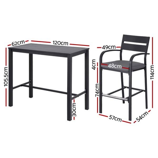 Gardeon Outdoor Bar Set 5-Piece Patio Dining Chairs Aluminium Table Stools - Image 2