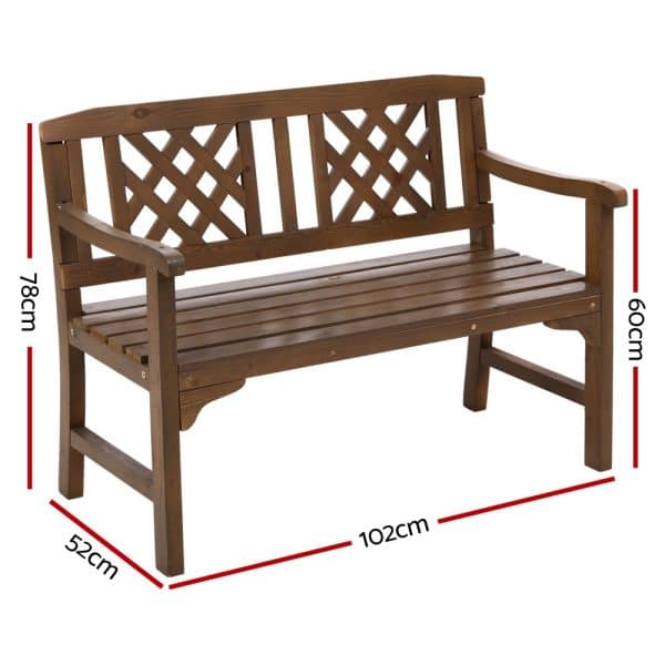 Gardeon Outdoor Garden Bench Wooden Chair 2 Seat Patio Furniture Lounge Natural - Image 2