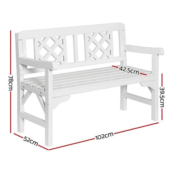 Gardeon Outdoor Garden Bench Wooden Chair 2 Seat Patio Furniture Lounge White - Image 2