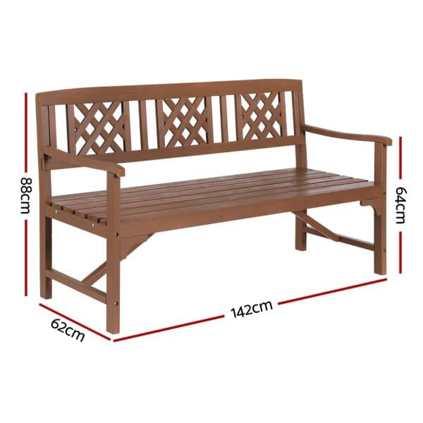 Gardeon Outdoor Garden Bench Wooden Chair 3 Seat Patio Furniture Lounge Natural - Image 2