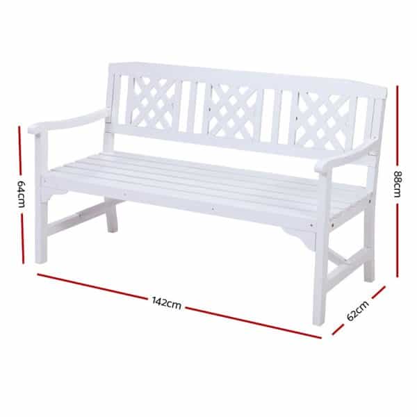 Gardeon Outdoor Garden Bench Wooden Chair 3 Seat Patio Furniture Lounge White - Image 2