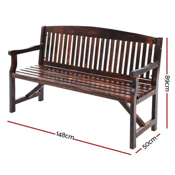 Gardeon 5FT Outdoor Garden Bench Wooden 3 Seat Chair Patio Furniture Charcoal - Image 2
