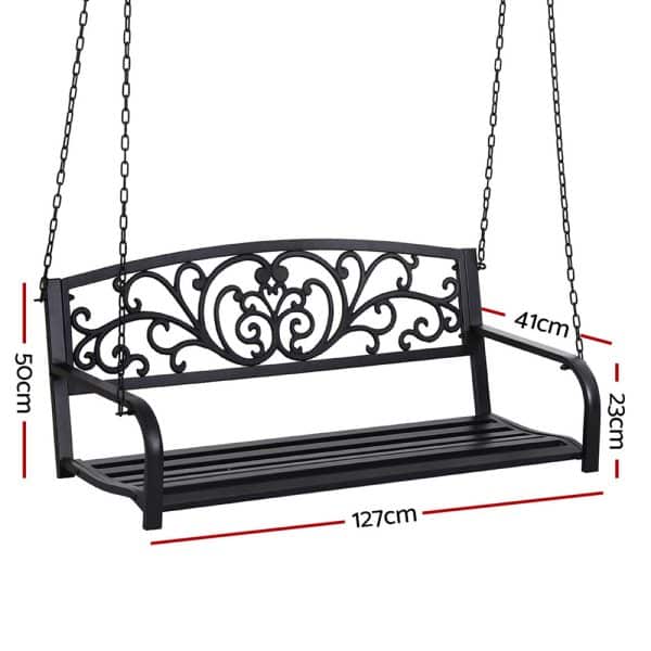 Gardeon Outdoor Porch Swing Chair Patio Furniture Floral Backrest 2 Seater Black - Image 2