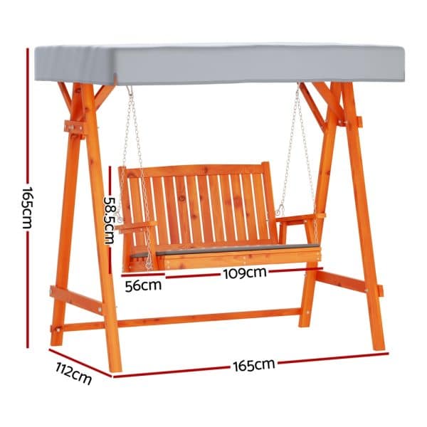 Gardeon Swing Chair Wooden Garden Bench Canopy 2 Seater Outdoor Furniture - Image 2