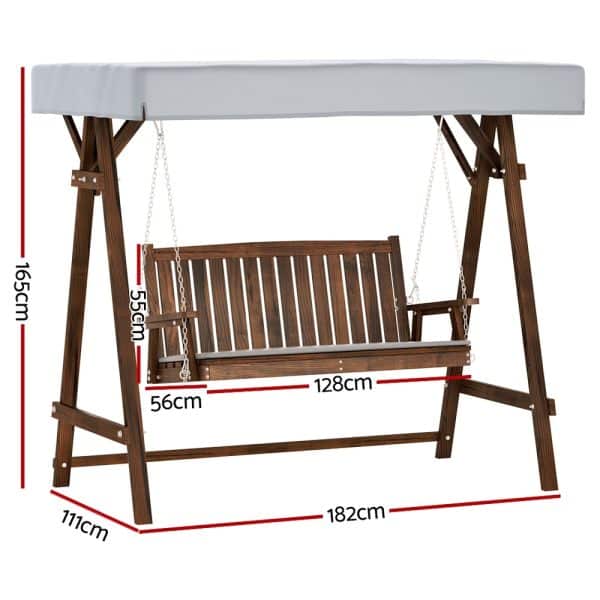 Gardeon Wooden Swing Chair Garden Bench Canopy 3 Seater Outdoor Furniture - Image 2