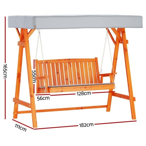 Gardeon Wooden Swing Chair Garden Bench Canopy 3 Seater Outdoor Furniture - Image 2