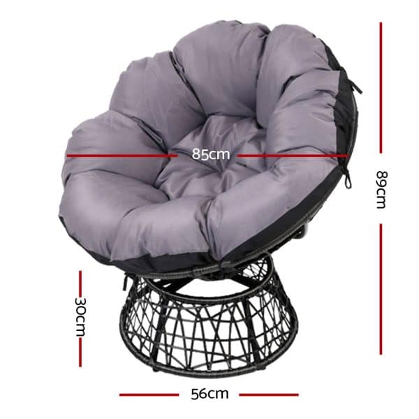 Gardeon Outdoor Chairs Outdoor Furniture Papasan Chair Wicker Patio Garden Black - Image 2
