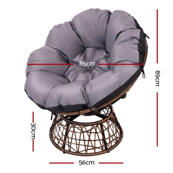Gardeon Outdoor Chairs Outdoor Furniture Papasan Chair Wicker Patio Garden Brown - Image 2