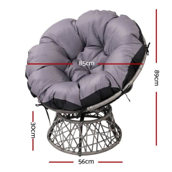 Gardeon Outdoor Chairs Outdoor Furniture Papasan Chair Wicker Patio Garden Grey - Image 2