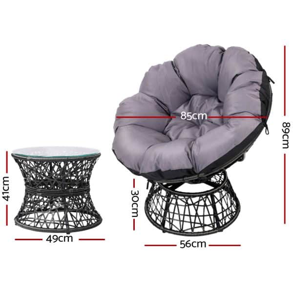 Gardeon Outdoor Lounge Setting Papasan Chair Wicker Table Garden Furniture Black - Image 2