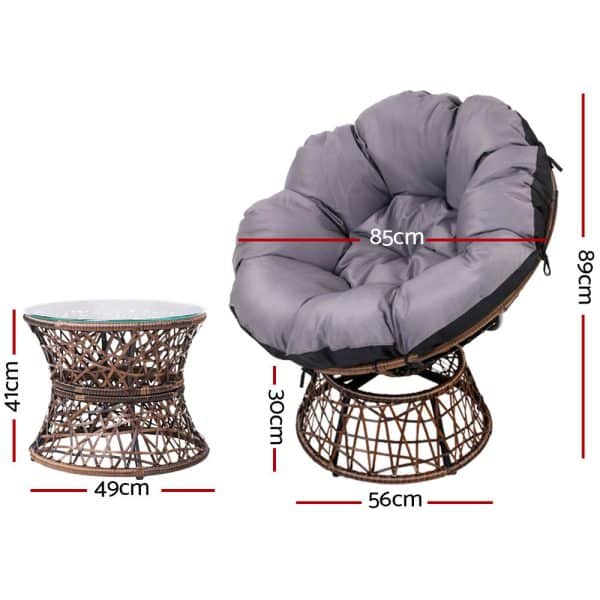 Gardeon Outdoor Lounge Setting Furniture Wicker Papasan Chairs Table Patio Brown - Image 2