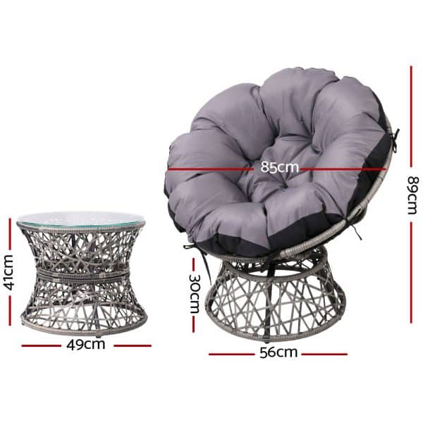 Gardeon Outdoor Lounge Setting Furniture Wicker Papasan Chairs Table Patio Grey - Image 2