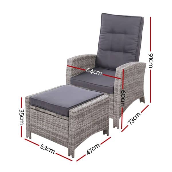 Gardeon Recliner Chair Sun lounge Wicker Lounger Outdoor Patio Furniture Adjustable Grey - Image 2