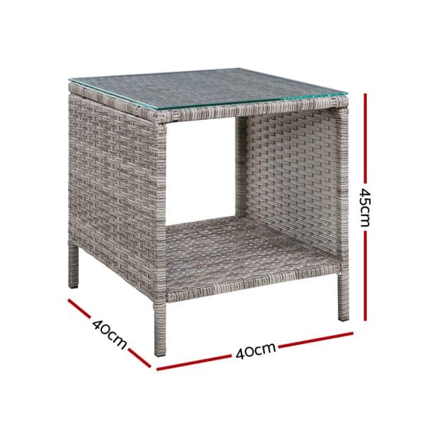 Gardeon Coffee Side Table Wicker Desk Rattan Outdoor Furniture Garden Grey - Image 2