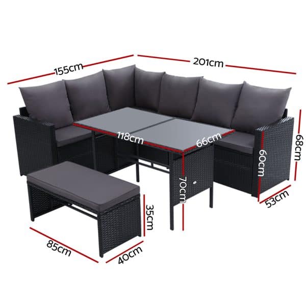Gardeon Outdoor Dining Set Sofa Lounge Setting Chairs Table Bench Black Cover - Image 2