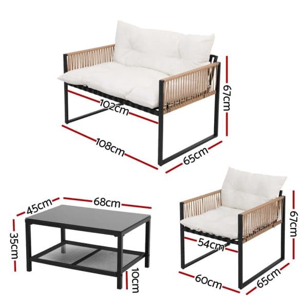 Gardeon 4 Seater Outdoor Sofa Set 4PCS Table Chair Set Garden Patio Furniture - Image 2