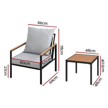 Gardeon 3PC Outdoor Furniture Bistro Set Lounge Setting Chairs Table Patio Black - Image 2