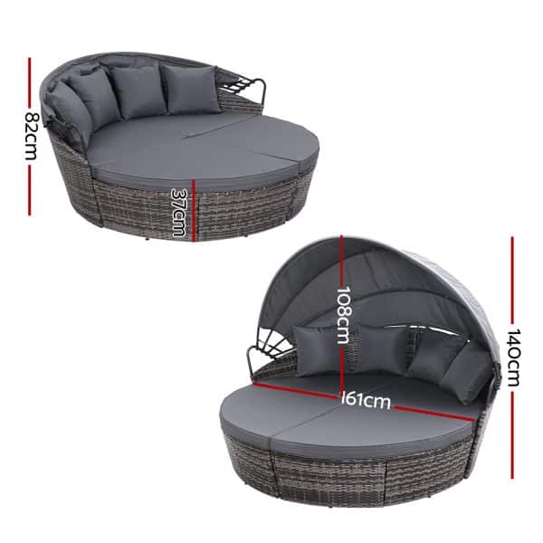 Gardeon Sun Lounge Setting Wicker Lounger Day Bed Outdoor Furniture Patio Grey - Image 2