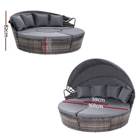 Gardeon Sun Lounge Setting Wicker Lounger Day Bed Patio Outdoor Furniture Grey - Image 2