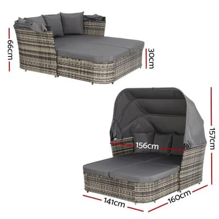 Gardeon Outdoor Sun Lounge Setting Patio Furniture Wicker Sofa Garden Day Bed - Image 2