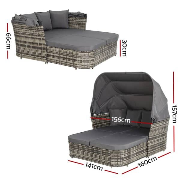 Gardeon Outdoor Sun Lounge Setting Patio Furniture Wicker Sofa Garden Day Bed - Image 2