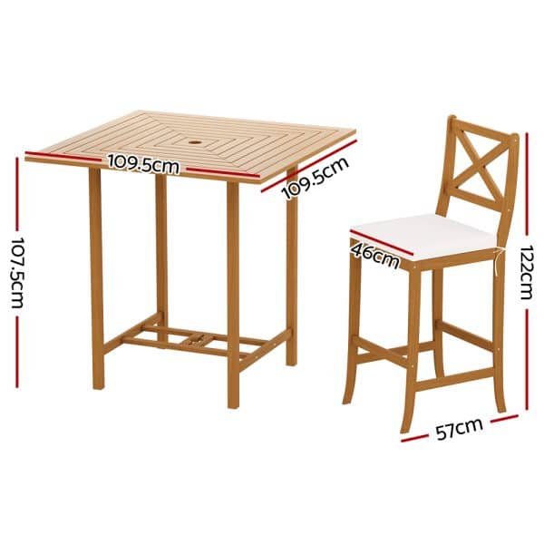 Gardeon 5-Piece Outdoor Bar Set Acacia Wood Bistro Patio Table Stools - Image 2