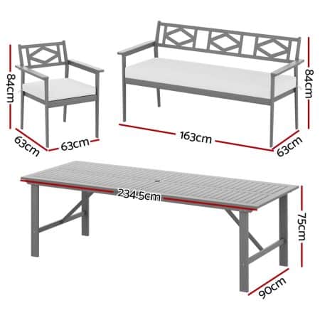 Gardeon Outdoor Dining Set 5 Piece Wooden Table Chairs Setting Grey - Image 2