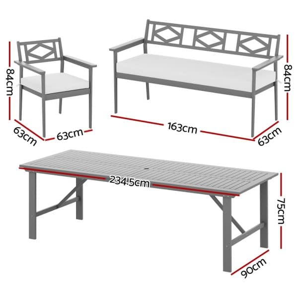 Gardeon Outdoor Dining Set 5 Piece Wooden Table Chairs Setting Grey - Image 2