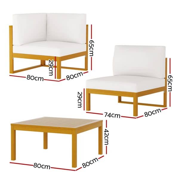 Gardeon 4-Seater Outdoor Sofa Set Wooden Lounge Setting 5PCS - Image 2