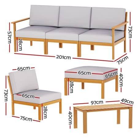 Gardeon 5-Seater Outdoor Sofa Set Wooden Lounge Setting 6PCS - Image 2