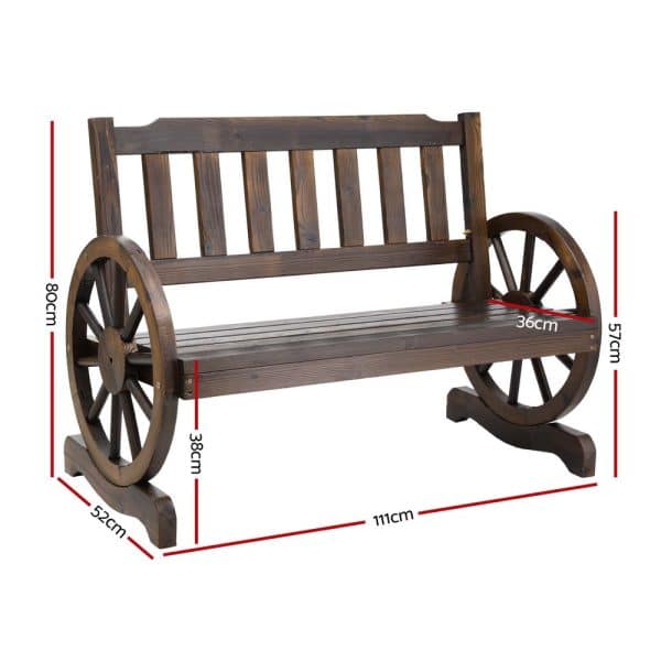 Gardeon Outdoor Garden Bench Wooden 2 Seater Wagon Chair Patio Furniture Brown - Image 2