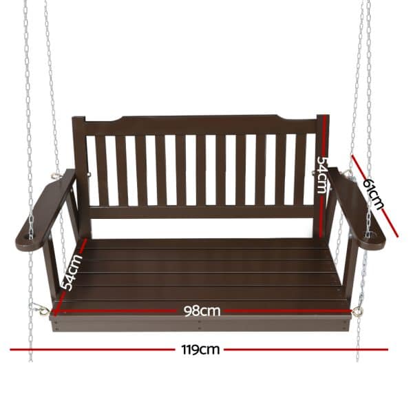 Gardeon Porch Swing Chair with Chain Garden Bench Outdoor Furniture Wooden Brown - Image 2
