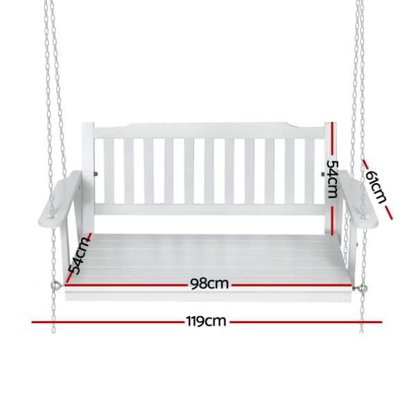 Gardeon Porch Swing Chair with Chain Garden Bench Outdoor Furniture Wooden White - Image 2
