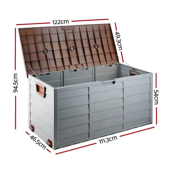 Gardeon Outdoor Storage Box 290L Lockable Organiser Garden Deck Shed Tool Brown - Image 2