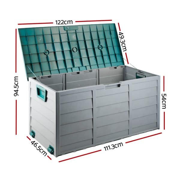 Gardeon Outdoor Storage Box 290L Lockable Organiser Garden Deck Shed Tool Green - Image 2