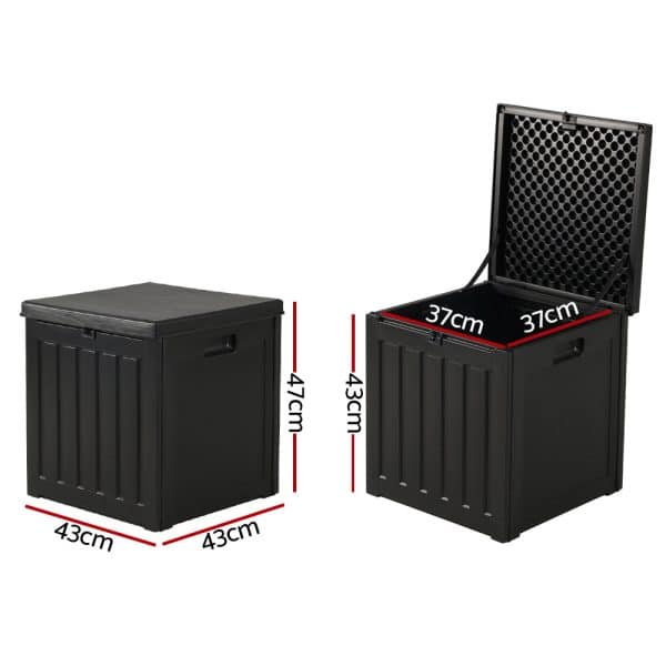 Gardeon Outdoor Storage Box 80L Container Lockable Garden Toy Tool Shed Black - Image 2