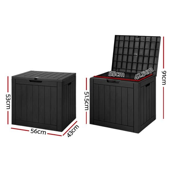 Gardeon Outdoor Storage Box 118L Container Lockable Indoor Garden Toy Tool Shed Black - Image 2