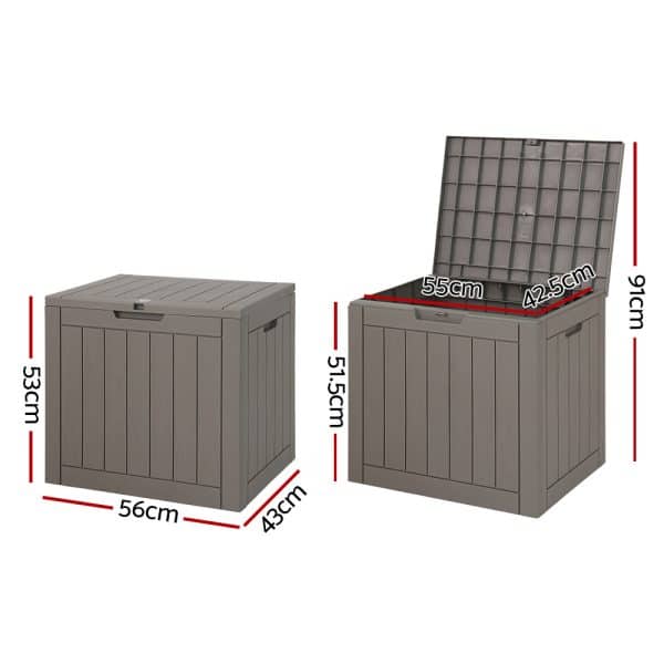 Gardeon Outdoor Storage Box 118L Container Lockable Indoor Garden Toy Tool Shed Grey - Image 2