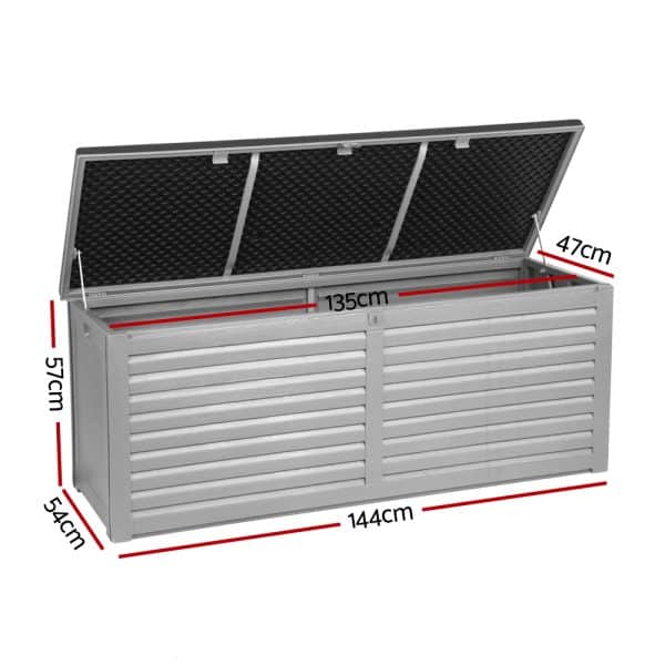Gardeon Outdoor Storage Box 390L Container Lockable Garden Bench Tools Toy Shed Black - Image 2